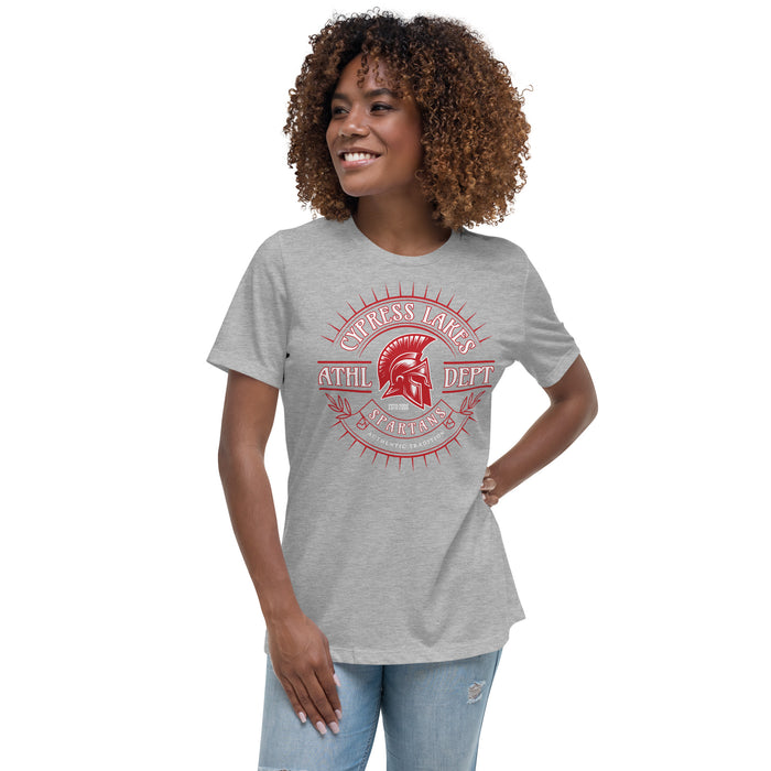 Woman wearing Cypress Lakes High School Spartans Heather Grey Women's T-shirt 201