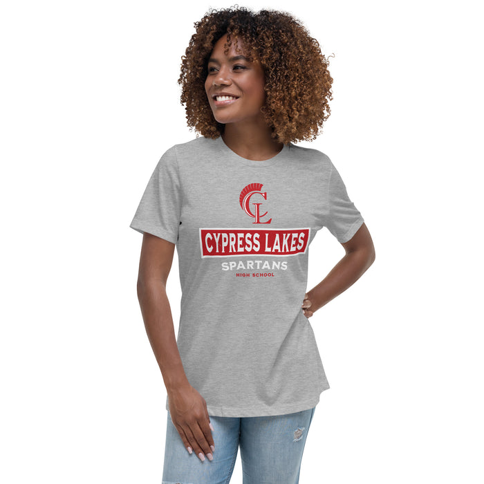 Woman wearing Cypress Lakes High School Spartans Heather Grey Women's T-shirt 202