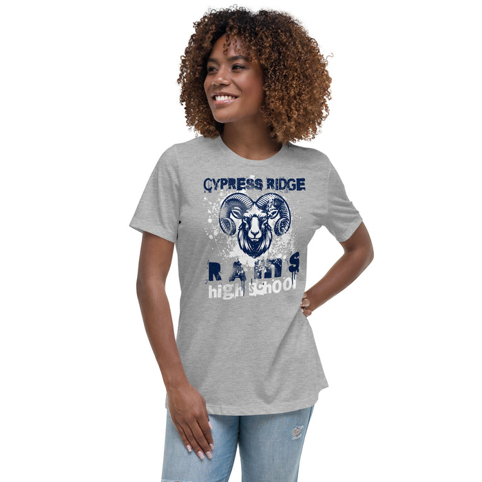 Woman wearing Cypress Ridge High School Rams Women's Heather Grey T-shirt 205
