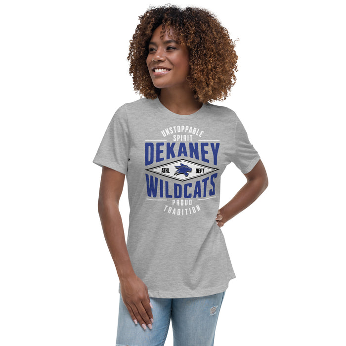 Woman wearing Dekaney High School Wildcats Heather Grey Women's T-shirt 210