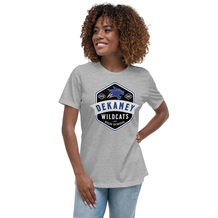 Woman wearing Dekaney High School Wildcats Heather Grey Women's T-shirt 209