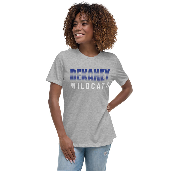 Woman wearing Dekaney High School Wildcats Heather Grey Women's T-shirt 024