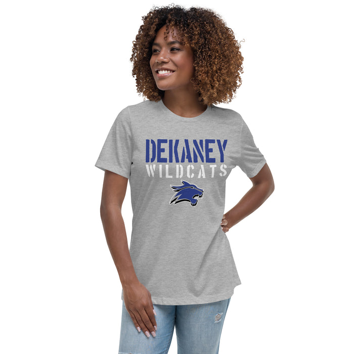 Woman wearing Dekaney High School Wildcats Heather Grey Women's T-shirt 017