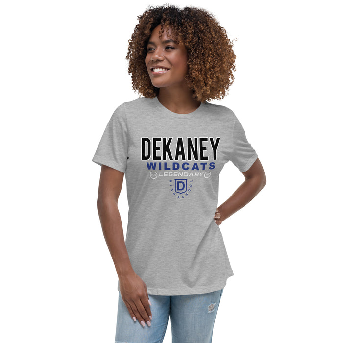 Woman wearing Dekaney High School Wildcats Heather Grey Women's T-shirt 003