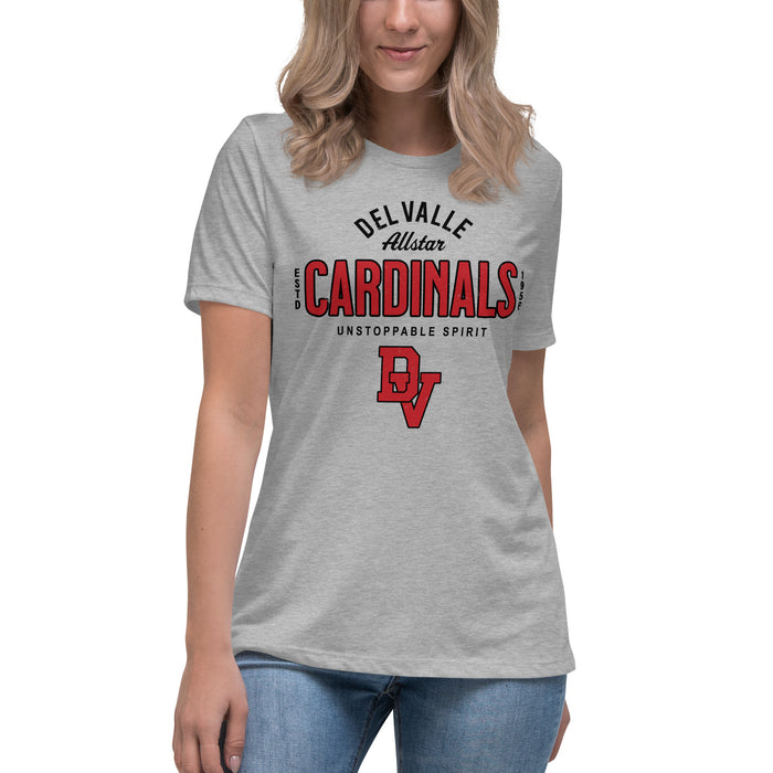 Student wearing Del Valle High School Cardinals Women's Heather Grey T-shirt 040
