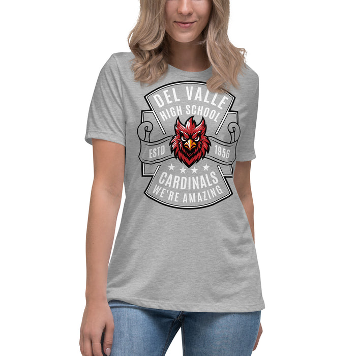 Student wearing Del Valle High School Cardinals Women's Heather Grey T-shirt 207