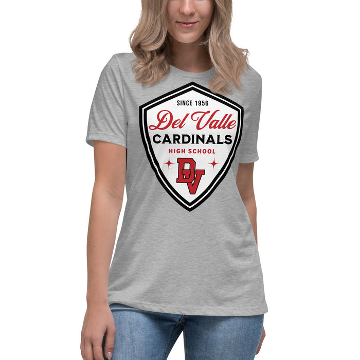 Woman wearing Del Valle High School Cardinals Women's Heather Grey T-shirt 225