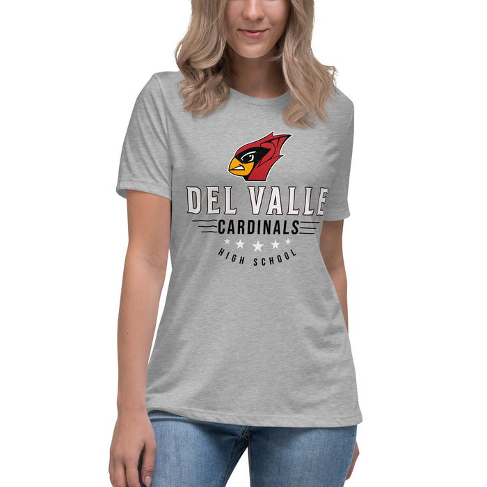 Woman wearing Del Valle High School Cardinals Women's Heather Grey T-shirt 217