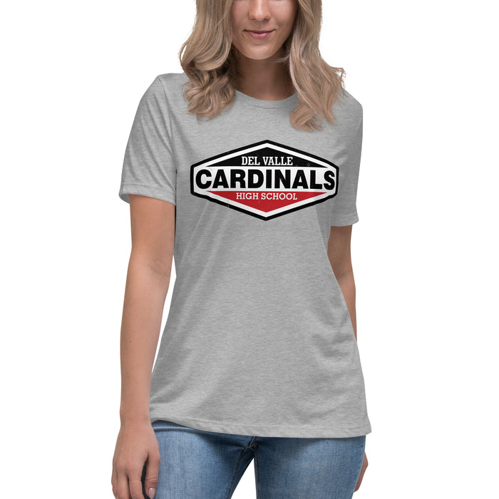 Woman wearing Del Valle High School Cardinals Women's Heather Grey T-shirt 009