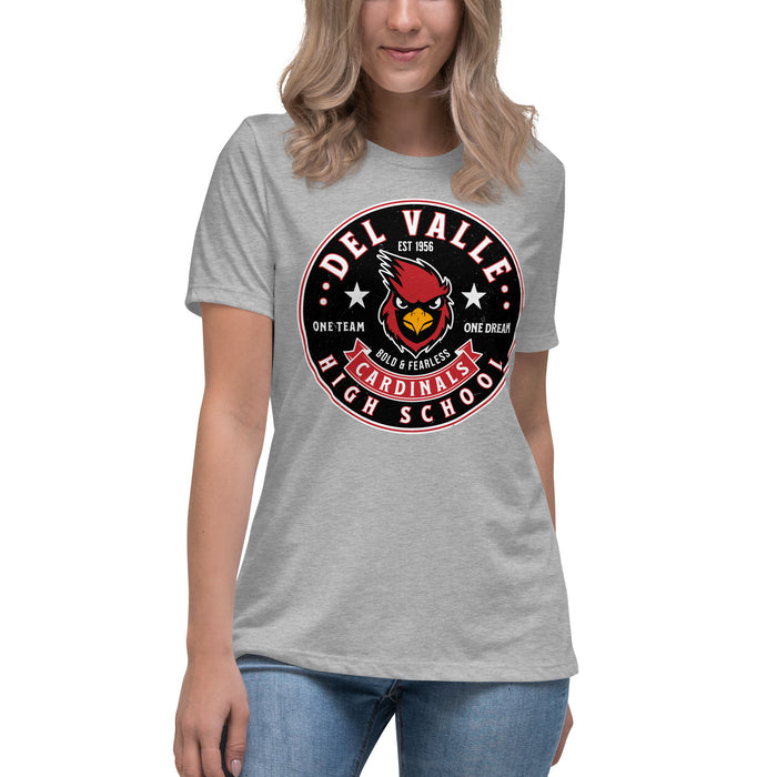 Woman wearing Del Valle High School Cardinals Women's Heather Grey T-shirt 215