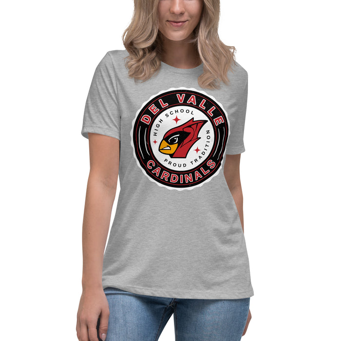 Woman wearing Del Valle High School Cardinals Women's Heather Grey T-shirt 216