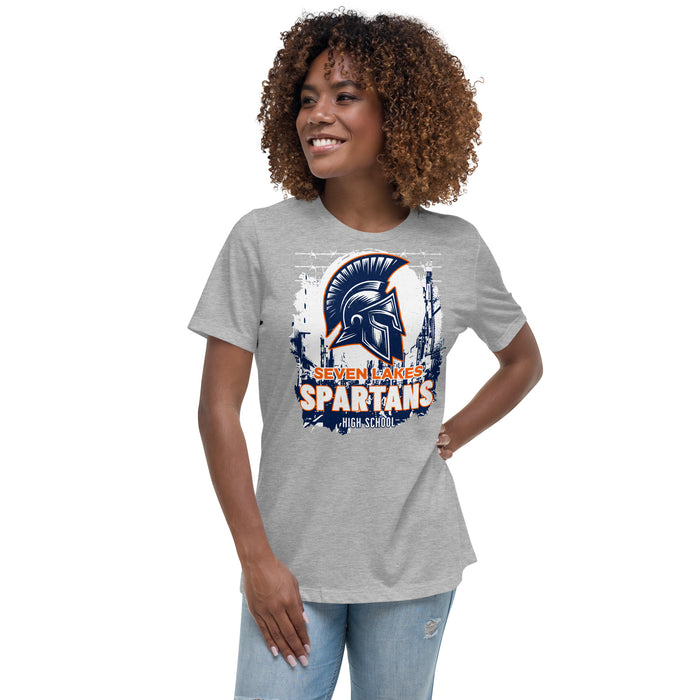 Woman wearing Seven Lakes High School Spartans Grey Women's T-shirt 202