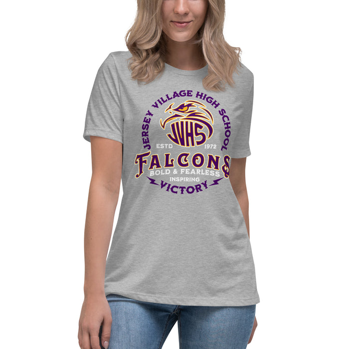 Woman wearing Jersey Village High School Falcons Women's Relaxed Fit T-shirt 206