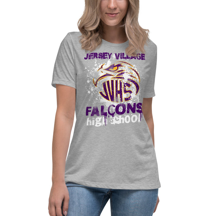 Woman earing Jersey Village High School Falcons Women's Relaxed Fit T-shirt 205