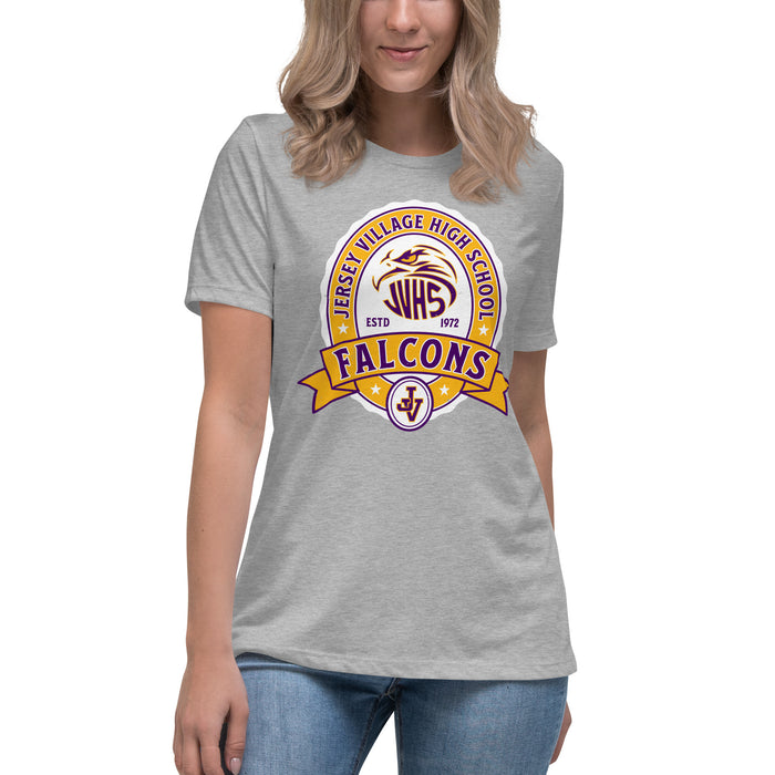 Woman wearing Jersey Village High School Falcons Women's Relaxed Fit T-shirt 212