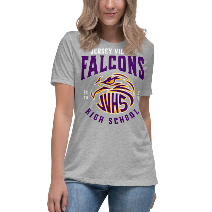 Woman wearing Jersey Village High School Falcons Women's Relaxed Fit T-shirt 213
