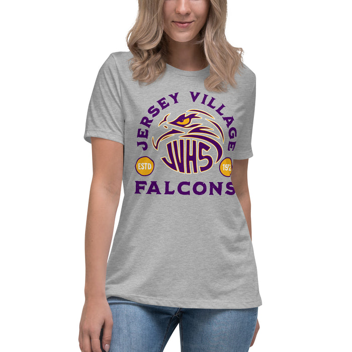 Woman wearing Jersey Village High School Falcons Women's Relaxed Fit T-shirt 208