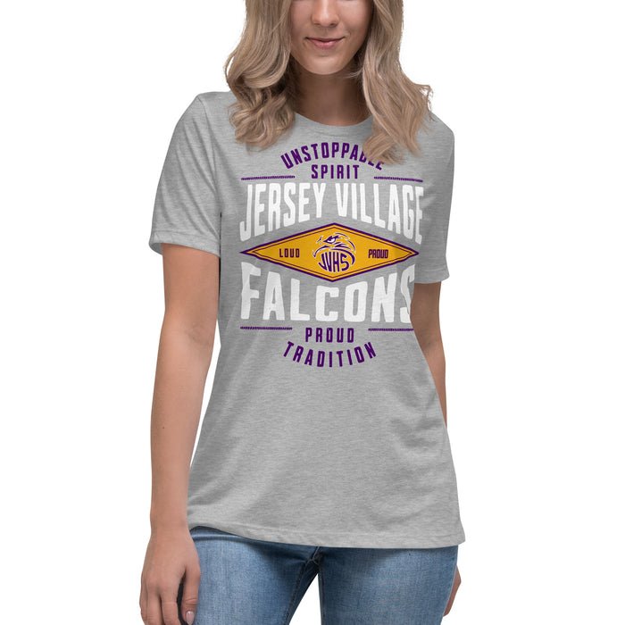Woman wearing Jersey Village High School Falcons Women's Relaxed Fit T-shirt 210