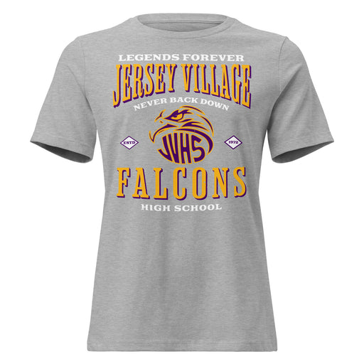 Close-up view of Jersey Village High School Falcons Women's Relaxed Fit T-shirt 230