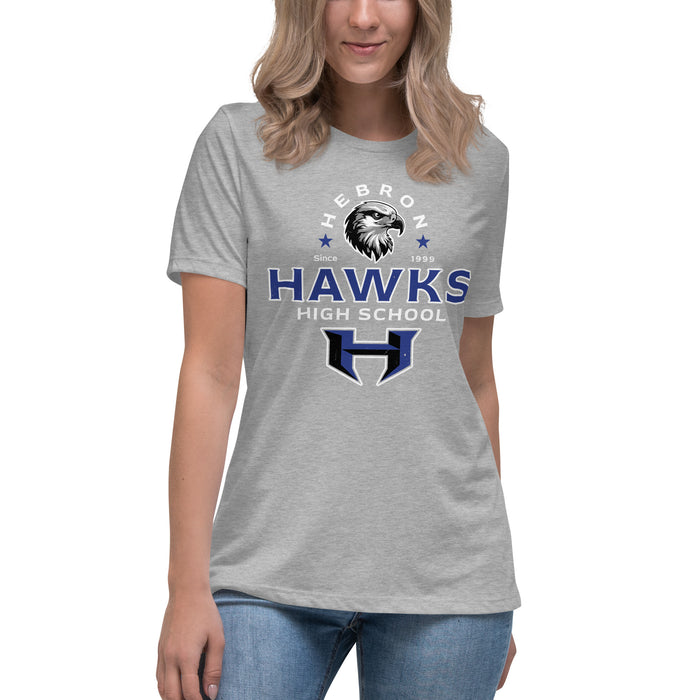 Student wearing Hebron High School Hawks Women's Relaxed Fit T-shirt 222