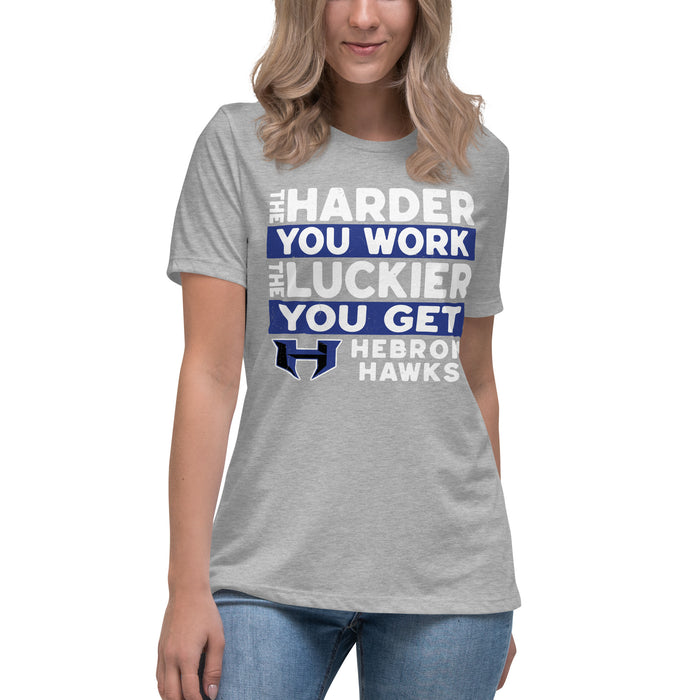 Student wearing Hebron High School Hawks Women's Relaxed Fit T-shirt 238