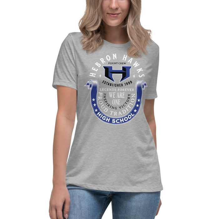 Student wearing Hebron High School Hawks Women's Relaxed Fit T-shirt 229