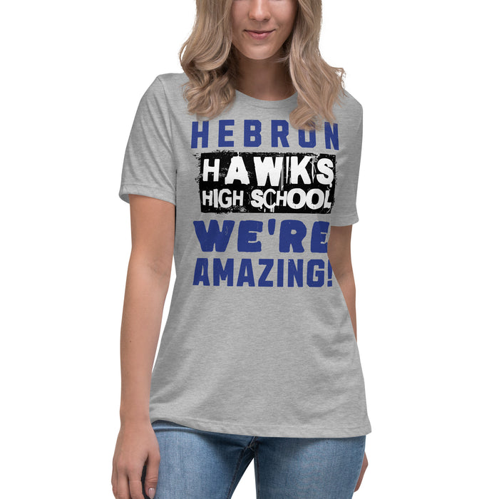 Student wearing Hebron High School Hawks Women's Relaxed Fit T-shirt 231