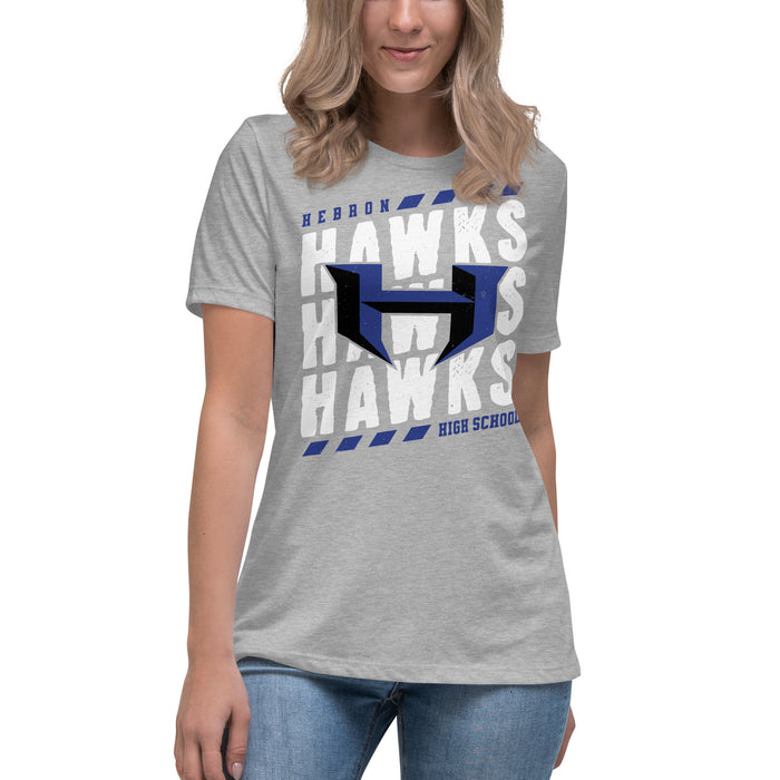 Student wearing Hebron High School Hawks Women's Relaxed Fit T-shirt 223
