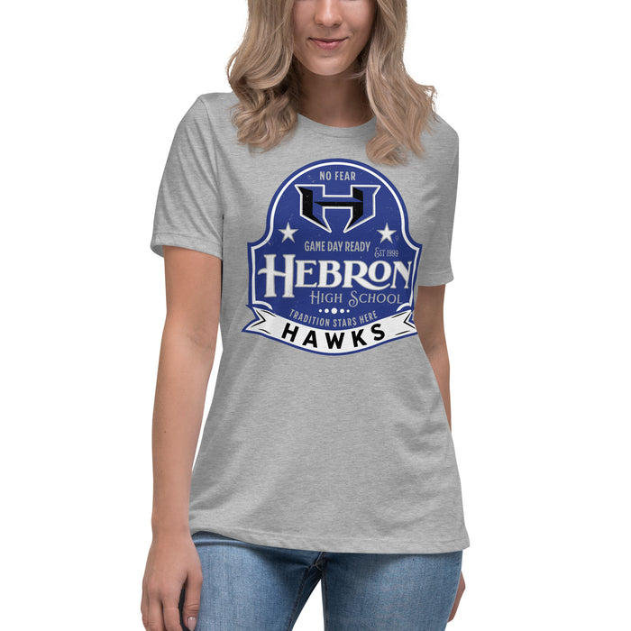 Student wearing Hebron High School Hawks Women's Relaxed Fit T-shirt 219