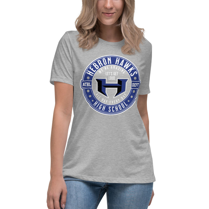 Woman wearing Hebron High School Hawks Women's Relaxed Fit T-shirt 224
