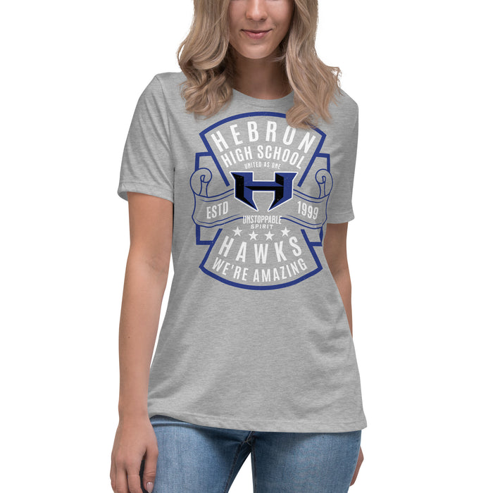 Student wearing Hebron High School Hawks Women's Relaxed Fit T-shirt 207