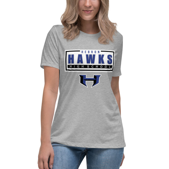 Student wearing Hebron High School Hawks Women's Relaxed Fit T-shirt 049
