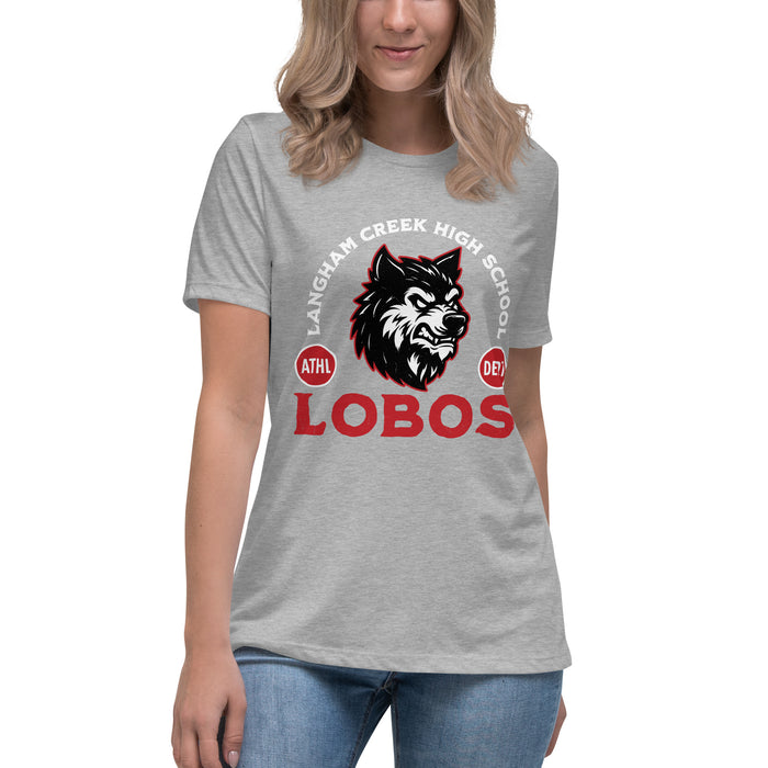 Front view of Langham Creek High School Lobos Women's Relaxed Fit T-shirt 208