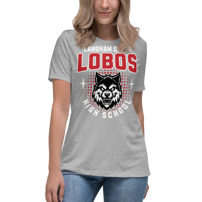 Young lady wearing Langham Creek High School Lobos Women's Relaxed Fit T-shirt 204