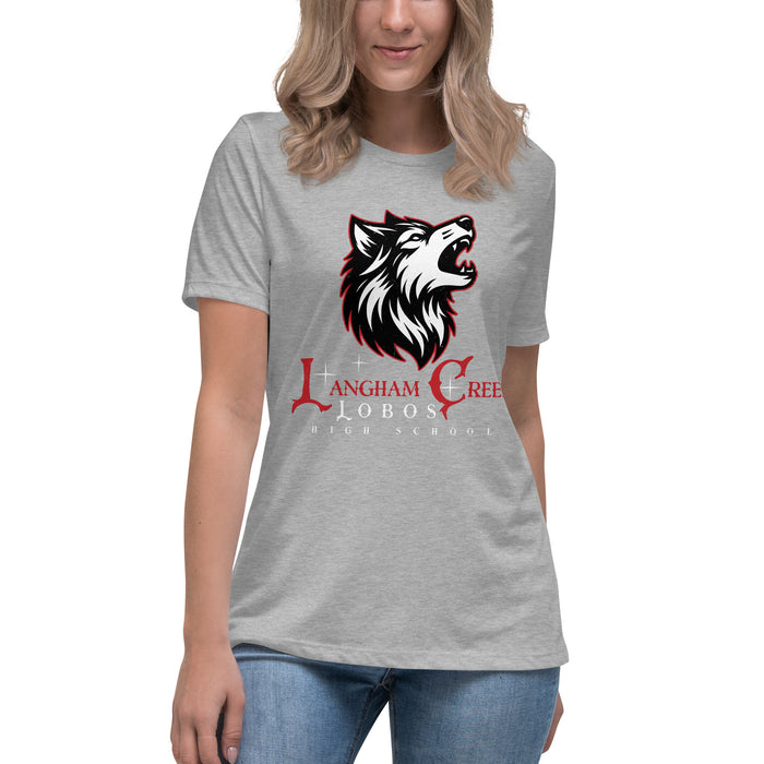 Student wearing Langham Creek High School Lobos Women's Relaxed Fit T-shirt 226