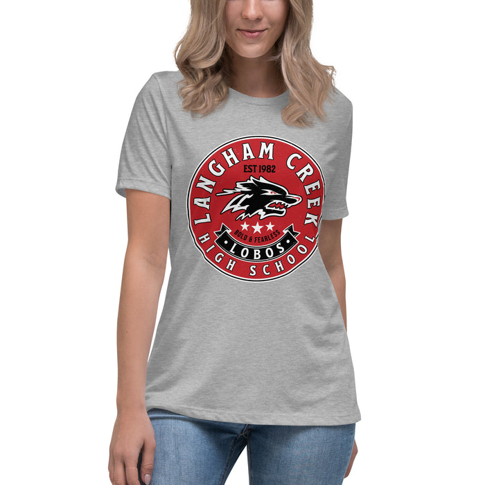 Front view of Langham Creek High School Lobos Women's Relaxed Fit T-shirt 215