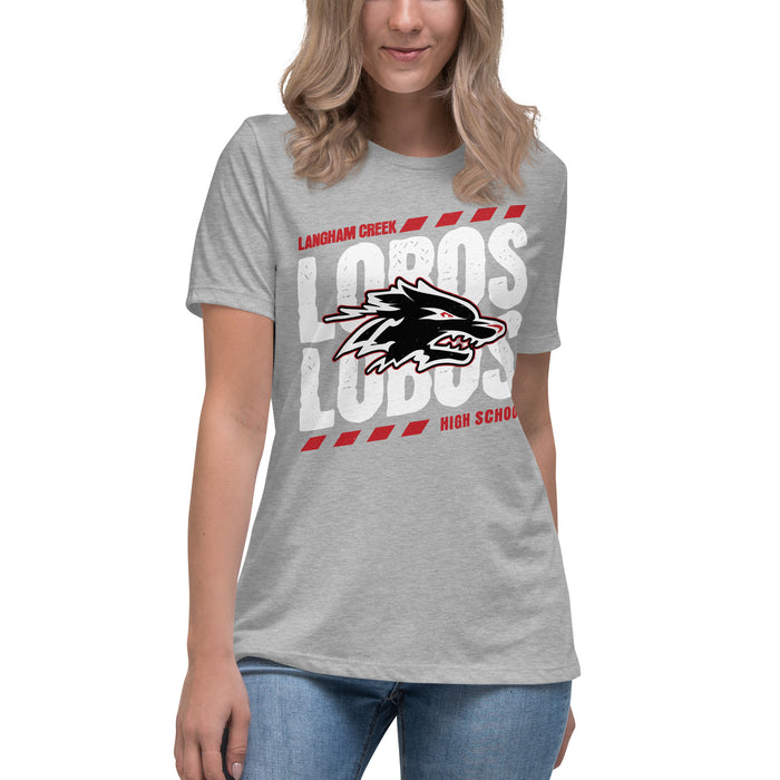 Student wearing Langham Creek High School Lobos Women's Relaxed Fit T-shirt 223 