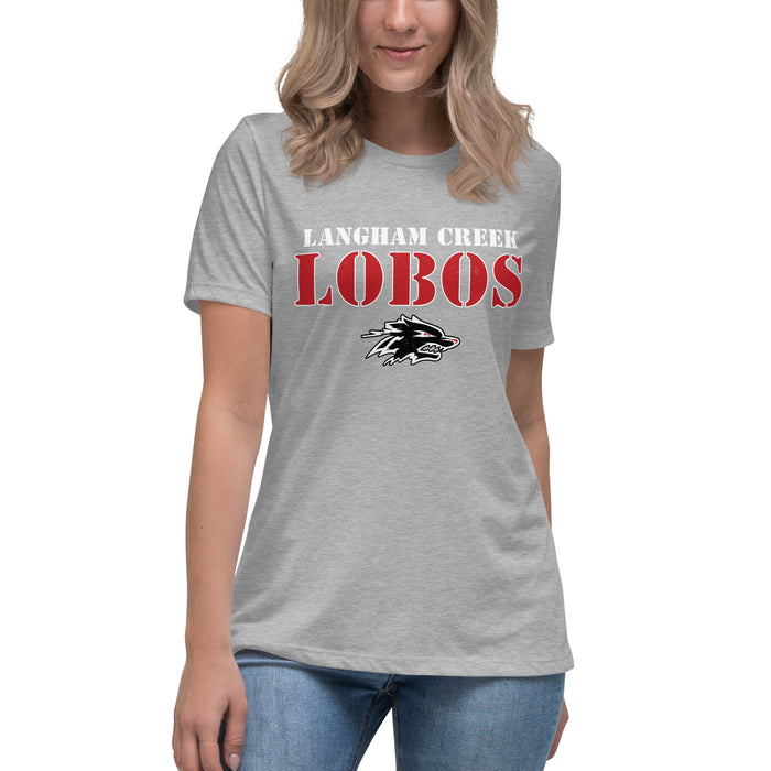 Front view of Langham Creek High School Lobos Women's Relaxed Fit T-shirt 017