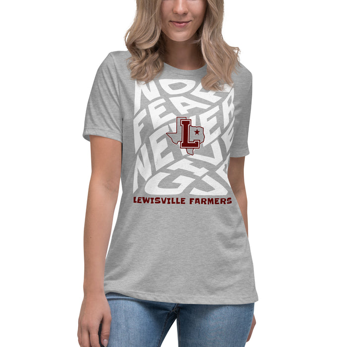Woman wearing Lewisville High School Farmers Women's Relaxed Fit T-shirt 236