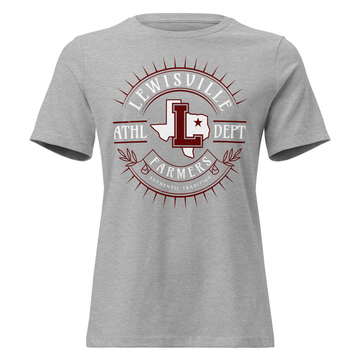 Close-up view of Lewisville High School Farmers Women's Relaxed Fit T-shirt 201