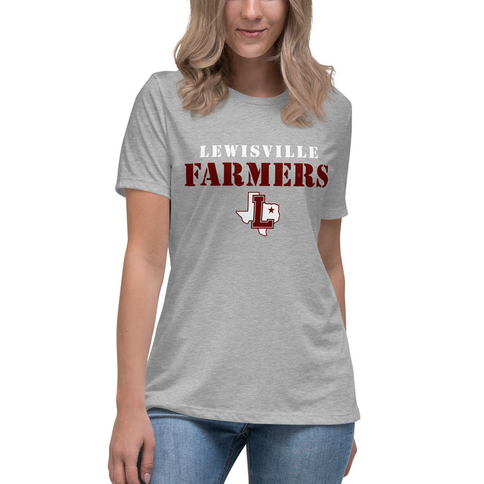 Front view of Lewisville High School Farmers Women's Relaxed Fit T-shirt 017