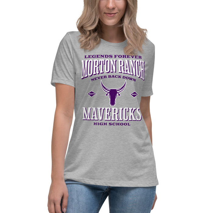 Student wearing Morton Ranch High School Mavericks Women's Relaxed Fit T-shirt 230
