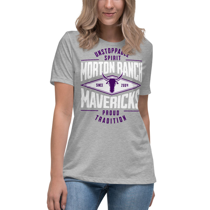 Student wearing Morton Ranch High School Mavericks Women's Relaxed Fit T-shirt 210