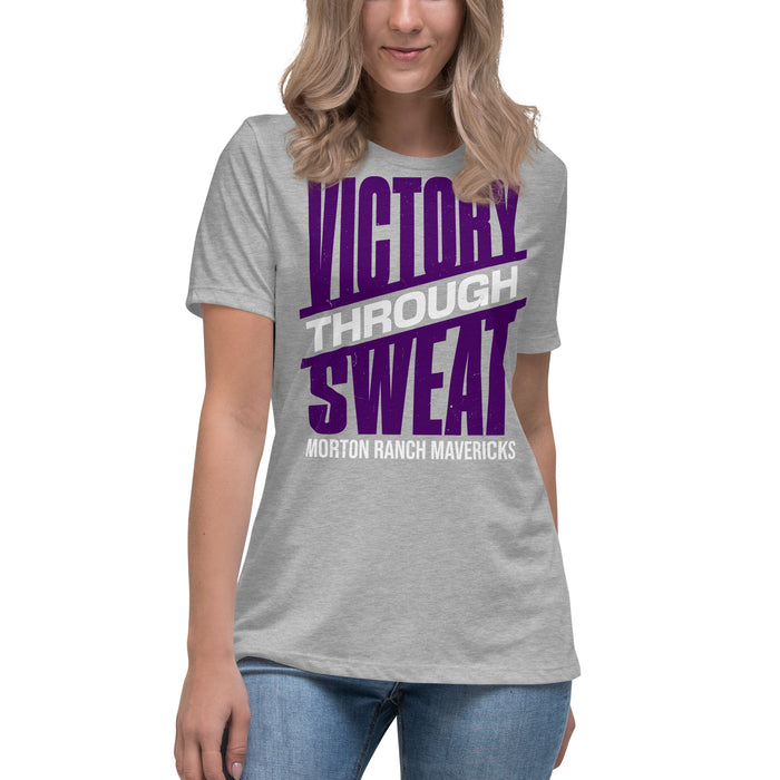 Student wearing Morton Ranch High School Mavericks Women's Relaxed Fit T-shirt 241