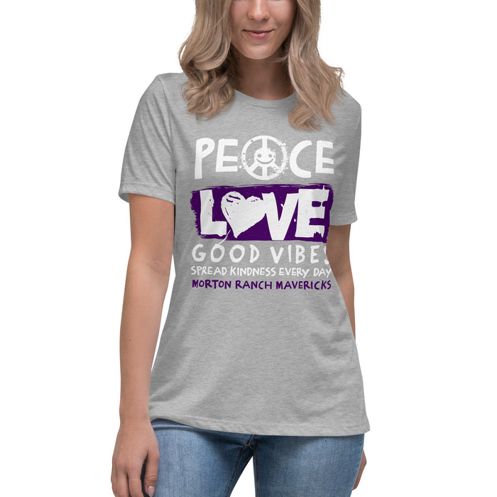 Student wearing Morton Ranch High School Mavericks Women's Relaxed Fit T-shirt 240