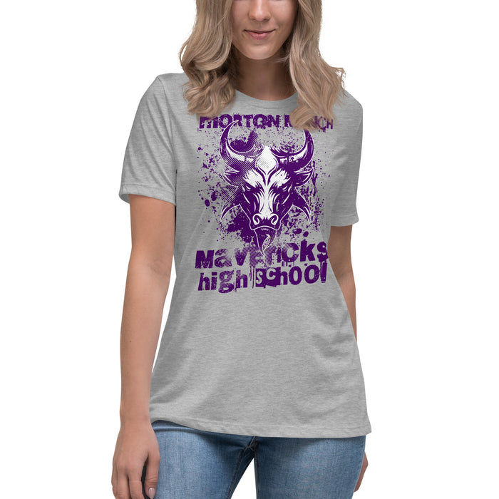 Student wearing Morton Ranch High School Mavericks Women's Relaxed Fit T-shirt 205