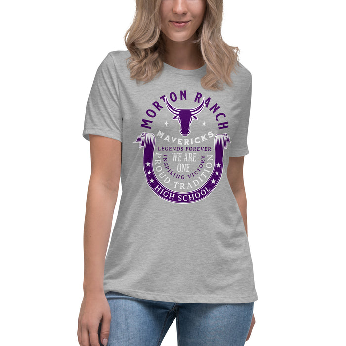 Student wearing Morton Ranch High School Mavericks Women's Relaxed Fit T-shirt 229
