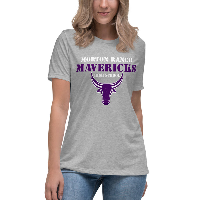 Student wearing Morton Ranch High School Mavericks Women's Relaxed Fit T-shirt 017