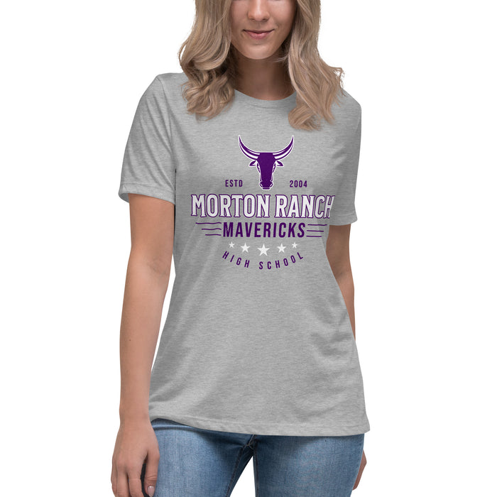 Young lady wearing Morton Ranch High School Mavericks Women's Relaxed Fit T-shirt 217