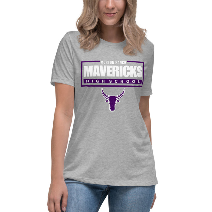 Lady wearing Morton Ranch High School Mavericks Women's Relaxed Fit T-shirt 049